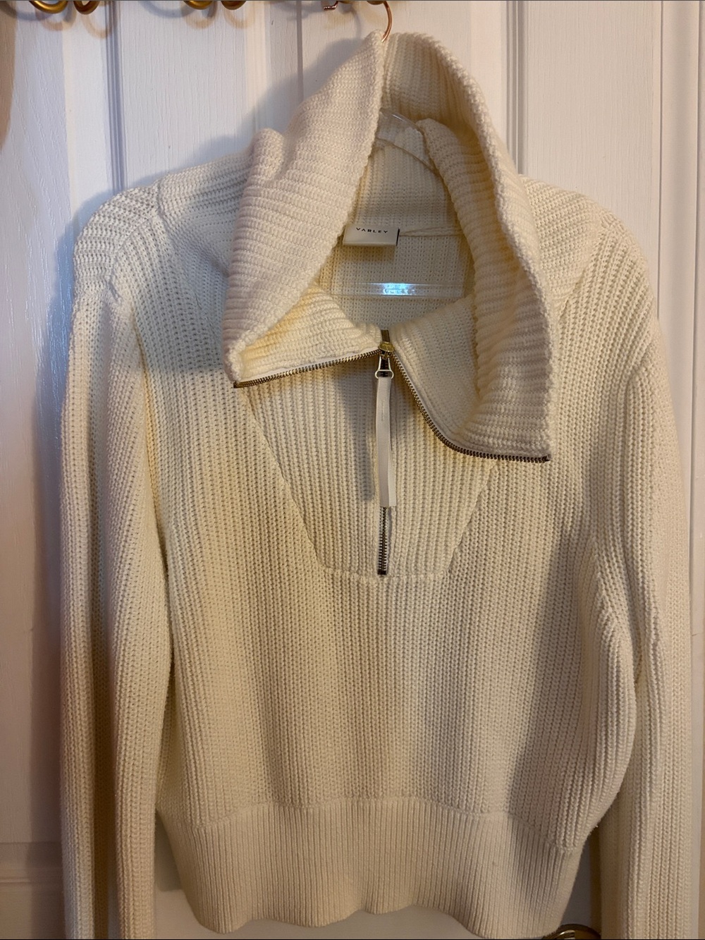 Varley Cream Ribbed Half-Zip Turtleneck Sweater